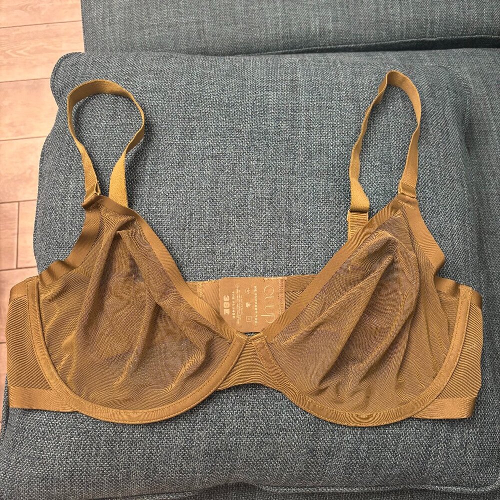 Cuup The Plunge Mesh Underwire Olive Army Green Bra 38E 38DD 38 E DD